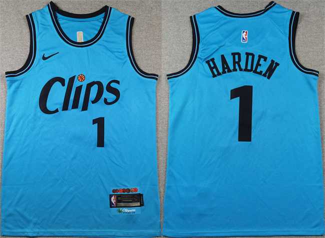 Men%27s Los Angeles Clippers #1 James Harden Light Blue 2024 City Edition Stitched Jersey